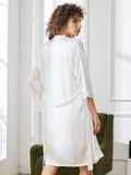 SilkSilky CA Pure Silk 3/4 Sleeve Nightgown&Robe Set White 002