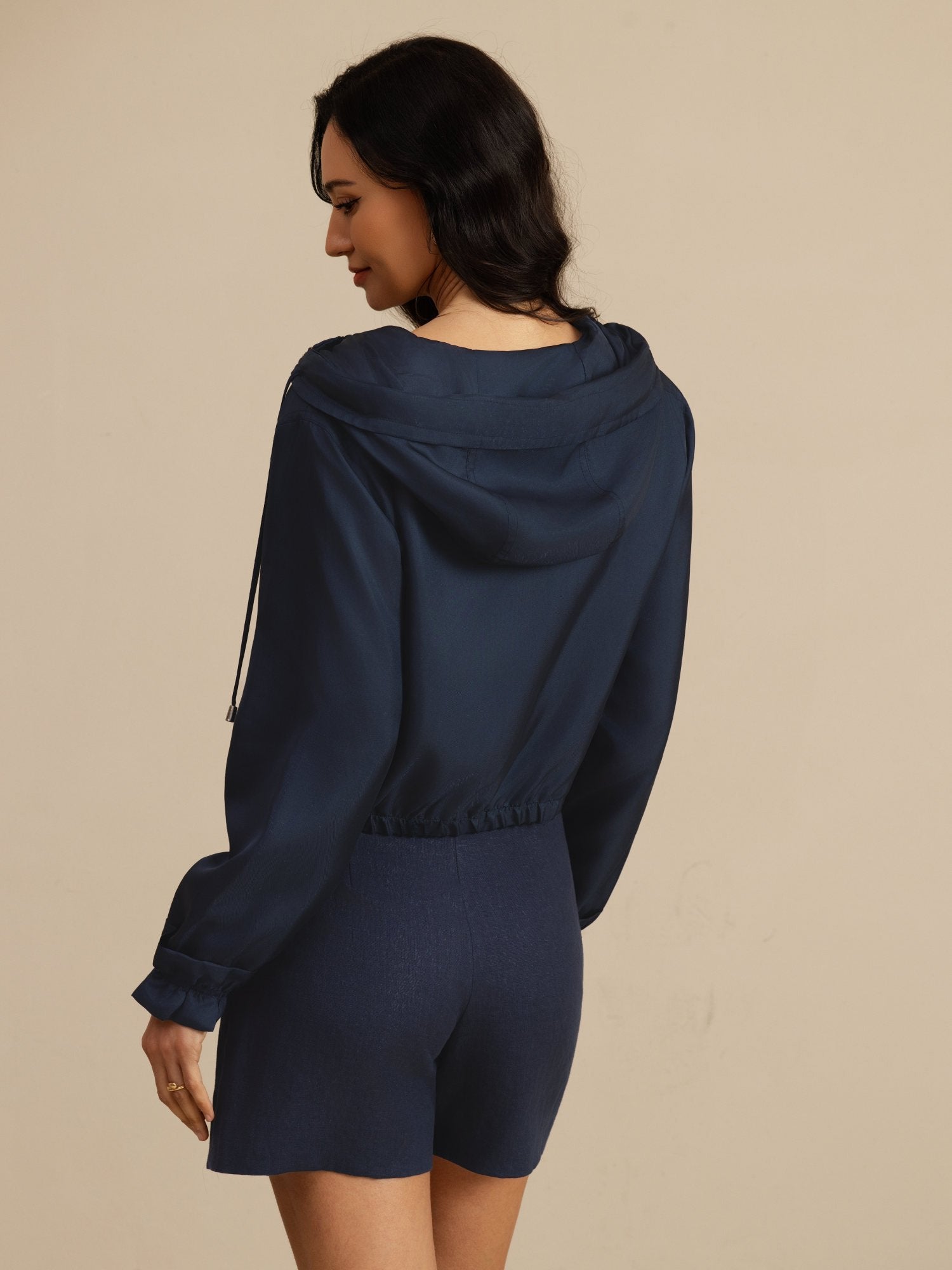 [DarkBlue] SilkSilky-CA 18Momme Silk Satin Surah Long Sleeve High Neck Women's Outerwear 002