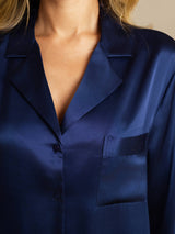 [Dark Blue] SilkSilky-CA Long Sleeve Lapel Collar Nightshirt 006
