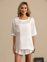 [White] SilkSilky-CA Short Sleeve Round Neck Women's Pajamas 001