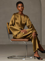 [Brown] SilkSilky-CA Long Sleeve Boat Neck Blouse 007