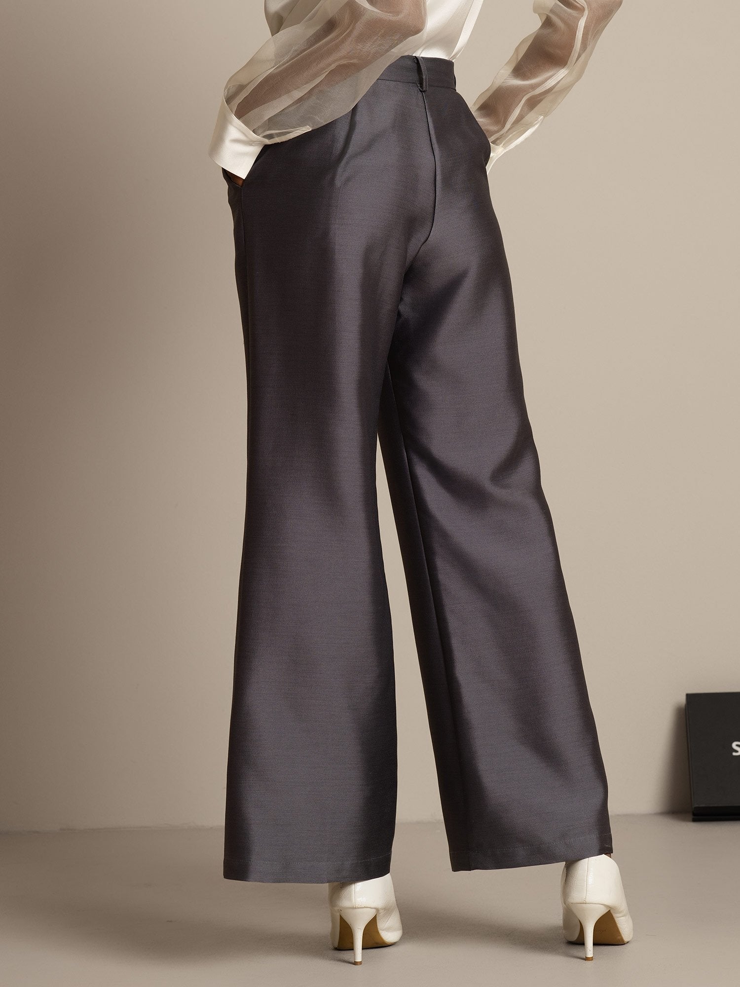 [Gray] SilkSilky-CA 32Momme Silk-Wool Blend Womens Pants 002,