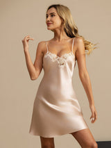 [Pink] SilkSilky-CA Spaghetti Strap V Neck Nightgown 001