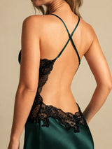 [Emerald Green] SilkSilky-CA Spaghetti Strap V Neck Nightgown 005