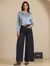 [Grayish Blue] SilkSilky-CA Long Sleeve Lapel Collar Women's Shirt 006