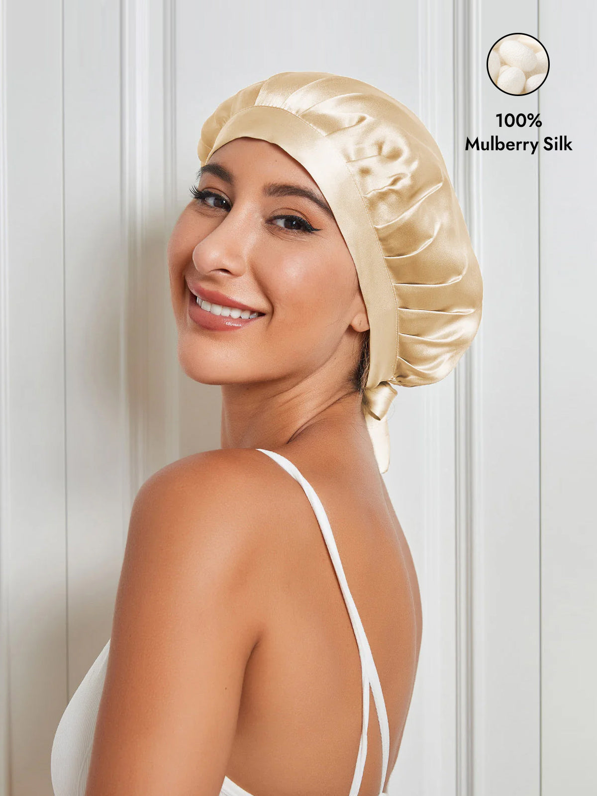 [Champagne] SilkSilky-CA Pure Silk Sleep Cap 001