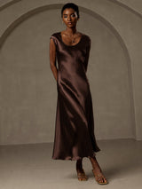 [Coffee] SilkSilky-CA Cap Sleeve Dress 001