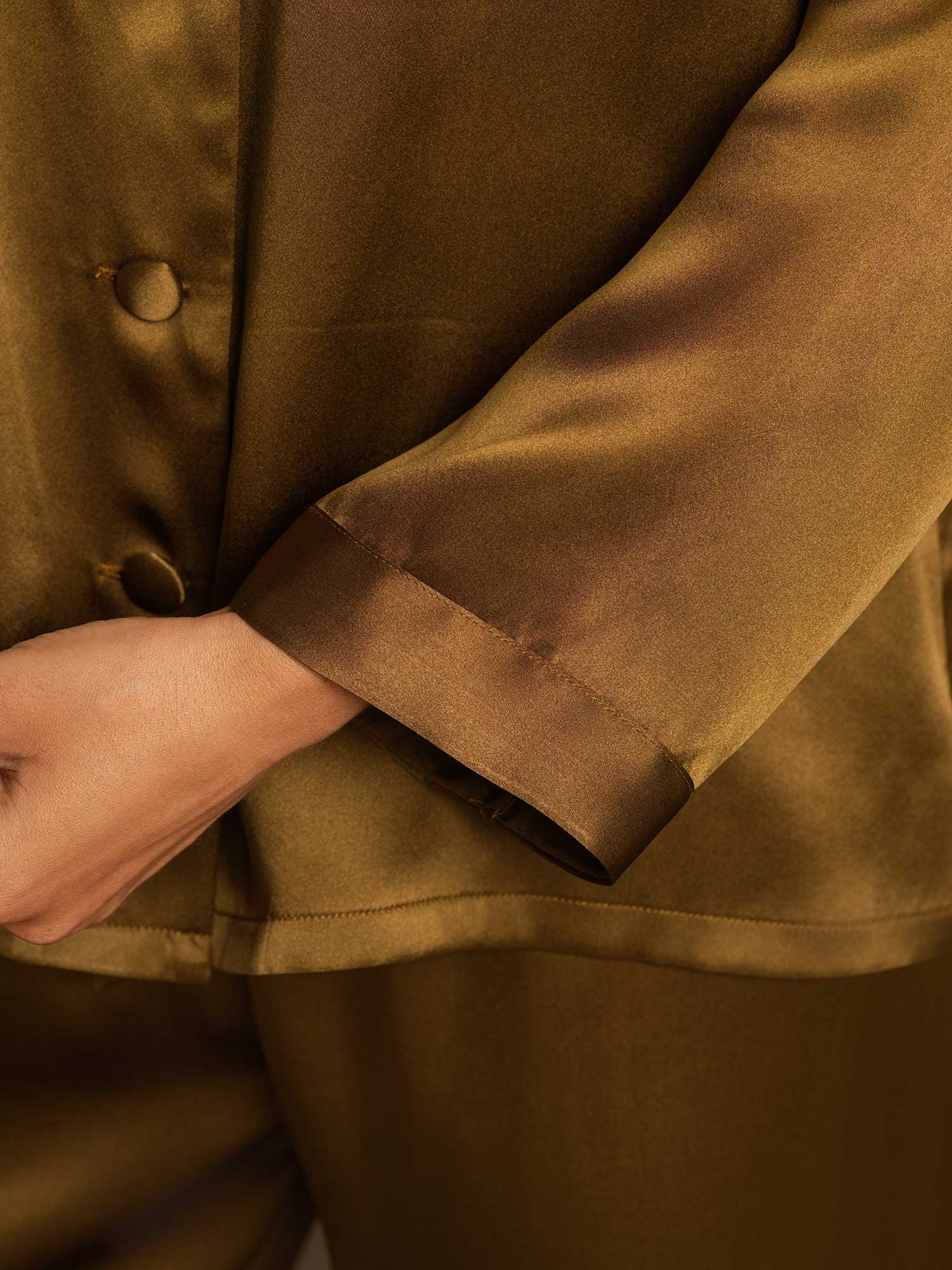 [Brown] SilkSilky-CA Long Sleeve Notch Collar Women's Pajamas 008