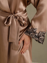 [Brown] SilkSilky-CA 3/4 Sleeve Women's Robe 004