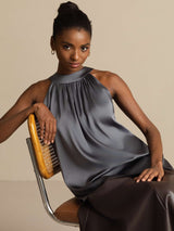 [Dark Gray] SilkSilky-CA Sleeveless Halter Women's T-Shirt 008