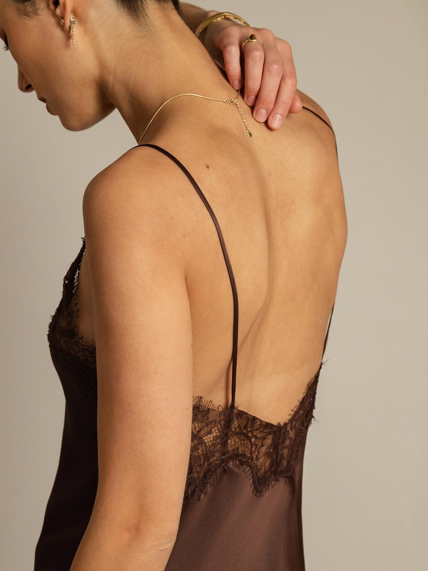 [Brown] SilkSilky-CA Pure Silk Asymmetric Dress 005