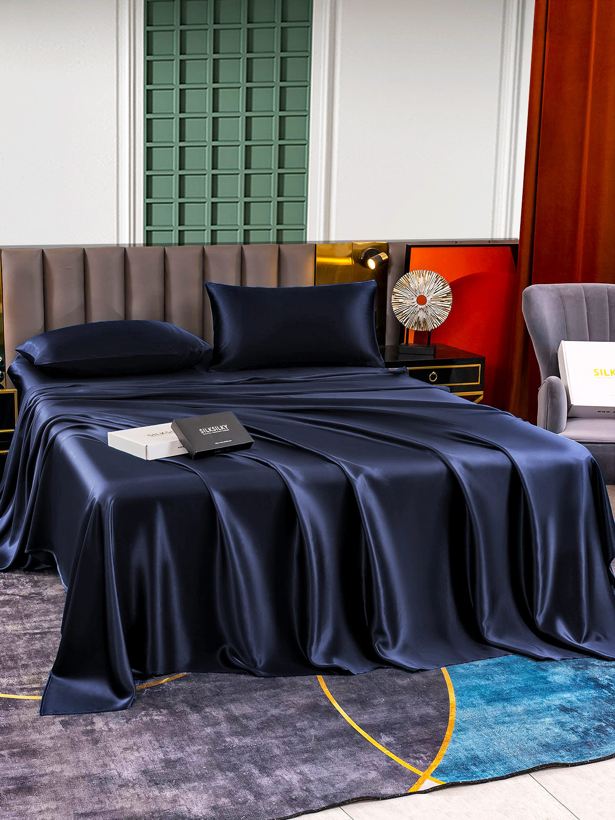 SilkSilky CA 25Momme Pure Silk Bedding Set DarkBlue 002