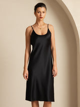 [Black] SilkSilky-CA Spaghetti Strap U Neck Dress 004