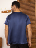 SilkSilky CA Pure Silk Short Sleeve V Neck Men's T Shirt DarkBlue 002