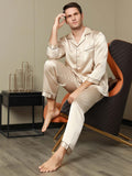 SilkSilky-CA Pure Silk Long Sleeve Lapel Men's Pajamas Tan 009