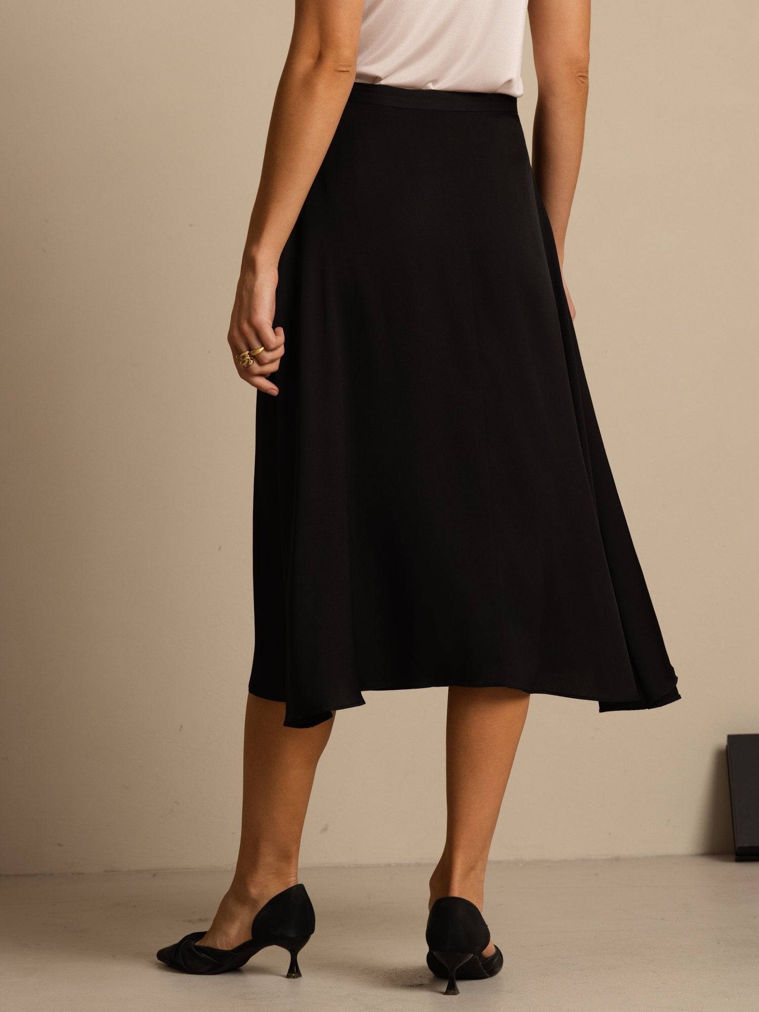 [Black] SilkSilky-CA 19Momme Stretch Silk Double Georgette Skirt 002