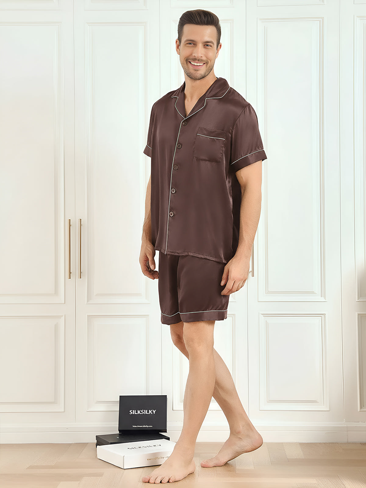 [Coffee] SilkSilky-CA Pure Silk Mens Pajamas 005