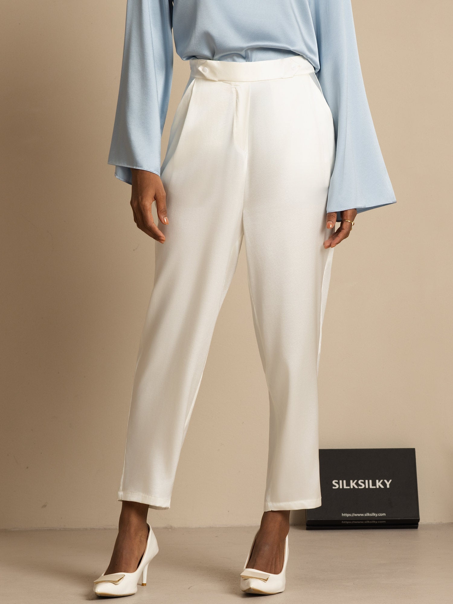 [White] SilkSilky-CA 19Momme Silk Womens Pants 001