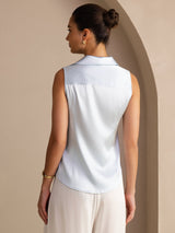 [Light Blue] SilkSilky-CA Sleeveless Lapel Collar Women's Shirt 002