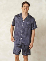[Navy Ginkgo] SilkSilky-CA Short Sleeve Notch Collar Men's Pajamas 005