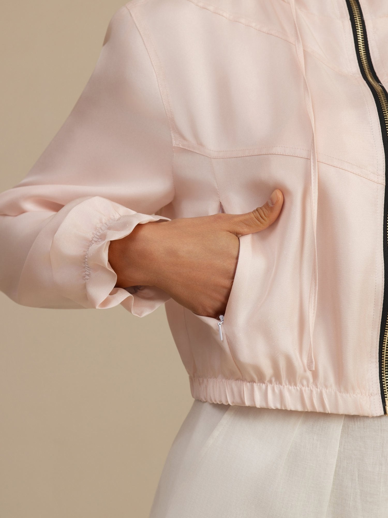 [Pink] SilkSilky-CA 18Momme Silk Satin Surah Long Sleeve High Neck Women's Outerwear 008