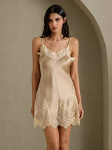 [Champagne] SilkSilky-CA Spaghetti Strap V Neck Nightgown 007