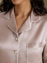 [Shadow Gray] SilkSilky-CA Short Sleeve Lapel Collar Women's Pajamas 005