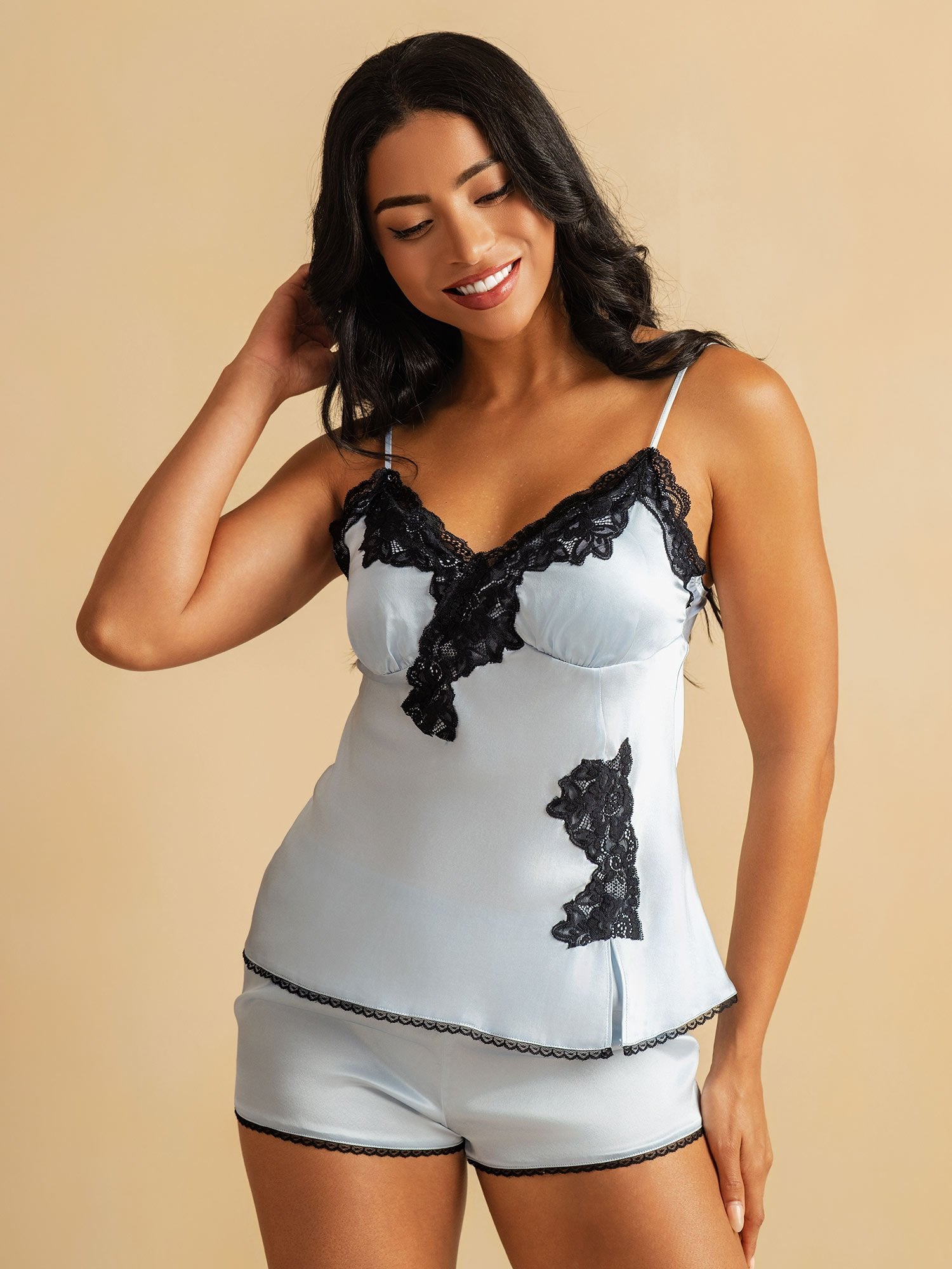 [SkyBlue] SilkSilky-CA Pure Silk Split Camisole Set 006