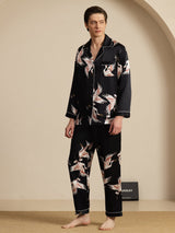 [Black] SilkSilky-CA Long Sleeve Lapel Collar Men's Pajamas 006