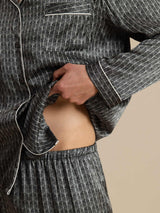 [Black Ginkgo] SilkSilky-CA 19Momme Long Sleeve Notch Collar Men's Pajamas 005