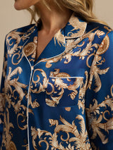 [Navy Dragon] SilkSilky-CA Long Sleeve Lapel Collar Women's Pajamas 007