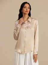 [Champagne] SilkSilky-CA Long Sleeve Lapel Collar Women's Shirt 003