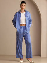 [Blue Pinstripe] SilkSilky-CA Long Sleeve Lapel Collar Women's Outfit Sets 001