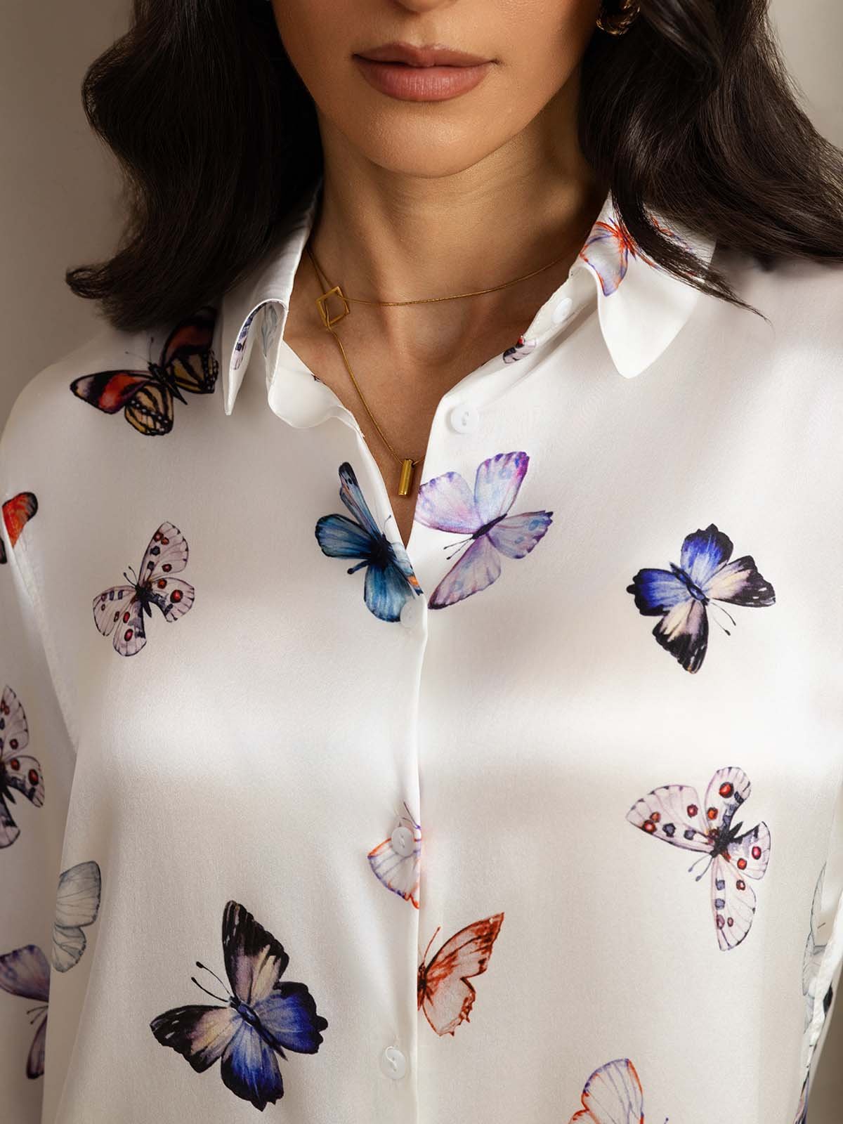 [White Butterfly] SilkSilky-CA 19Momme Silk Lapel Collar Women''s Outfit Sets 005