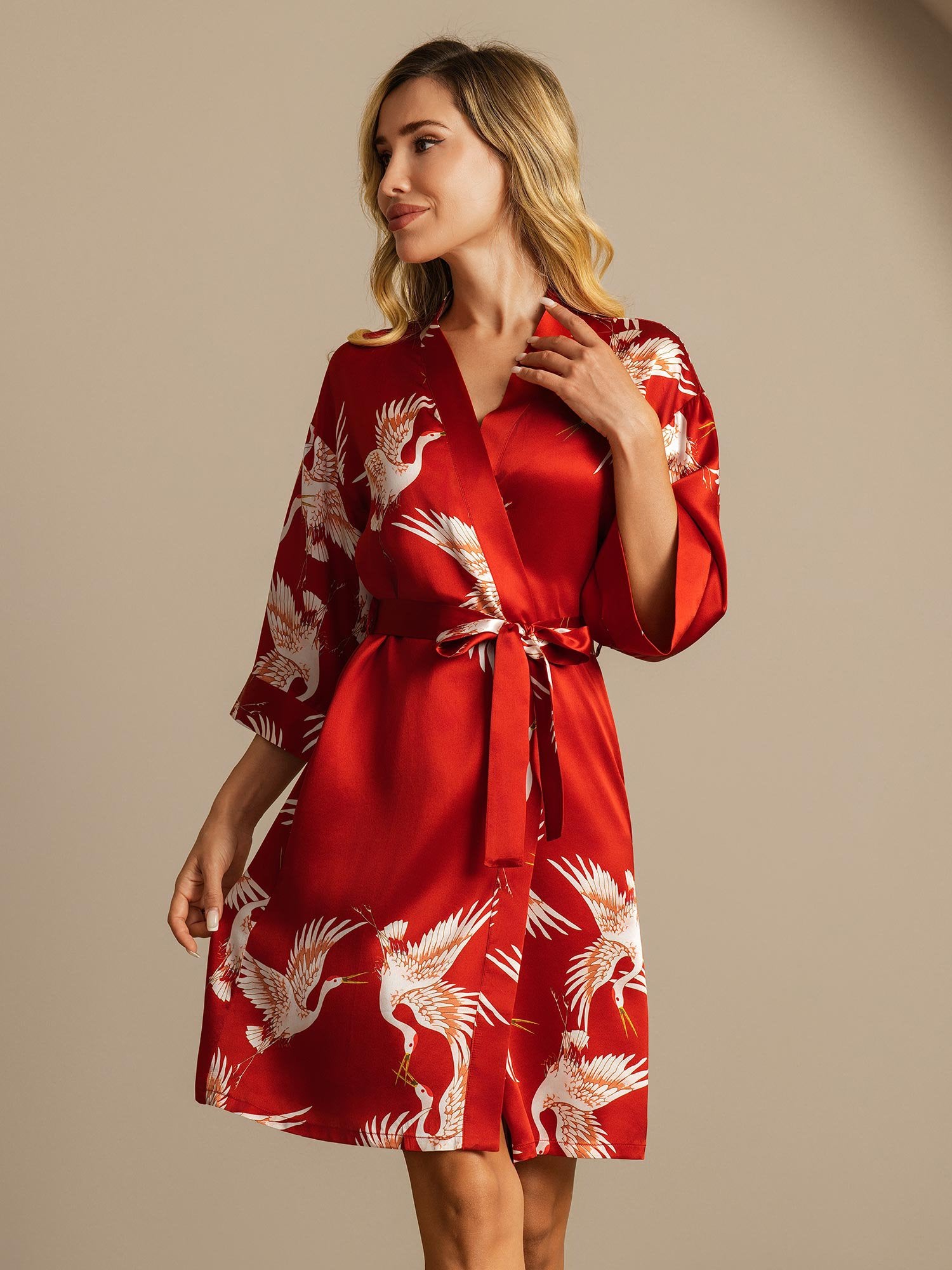 [DarkRed] SilkSilky-CA 19Momme Pure Silk Wrap Women's Robe 006