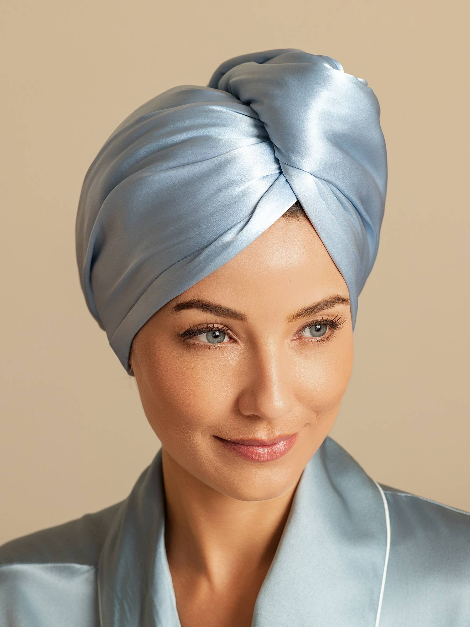 [Sky Blue] SilkSilky-CA Pure Silk Wrap Hair Towel Wrap 003,