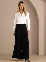 [White] SilkSilky-CA Long Sleeve Split Women's Blouse 006