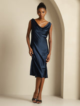 [Dark Blue] SilkSilky-CA Sleeveless Cowl Neck Dress 005