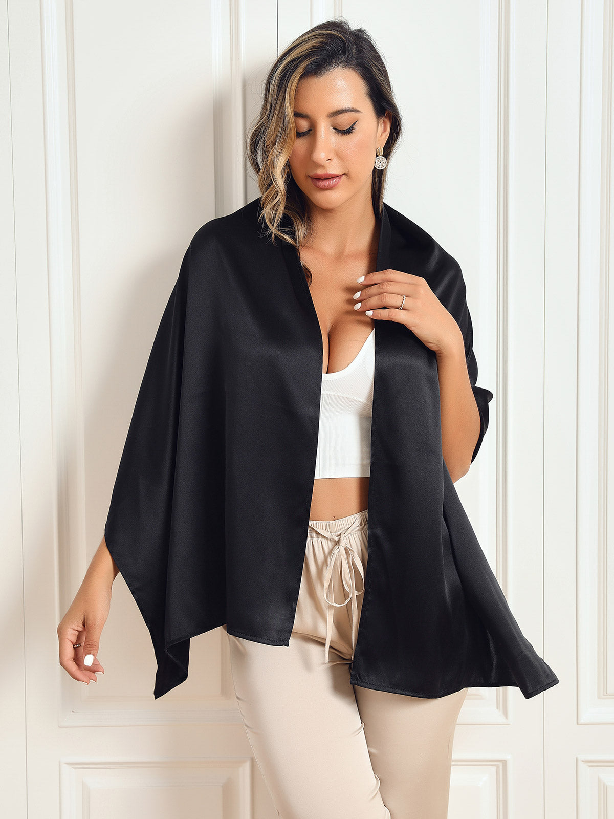 SilkSilky-CA Pure Silk Scarf Black 002
