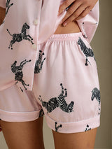 [Pink Zebra] SilkSilky-CA Short Sleeve Lapel Collar Women's Pajamas 005