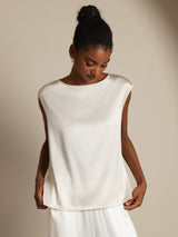 [White] SilkSilky-CA Cap Sleeve Round Neck Women's T-Shirt 006