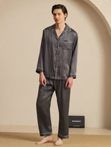 [Black Ginkgo] SilkSilky-CA 19Momme Long Sleeve Notch Collar Men's Pajamas 001