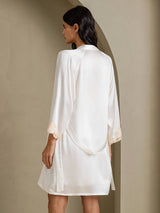 [White] SilkSilky-CA 3/4 Sleeve V Neck Nightgown&Robe Set 002