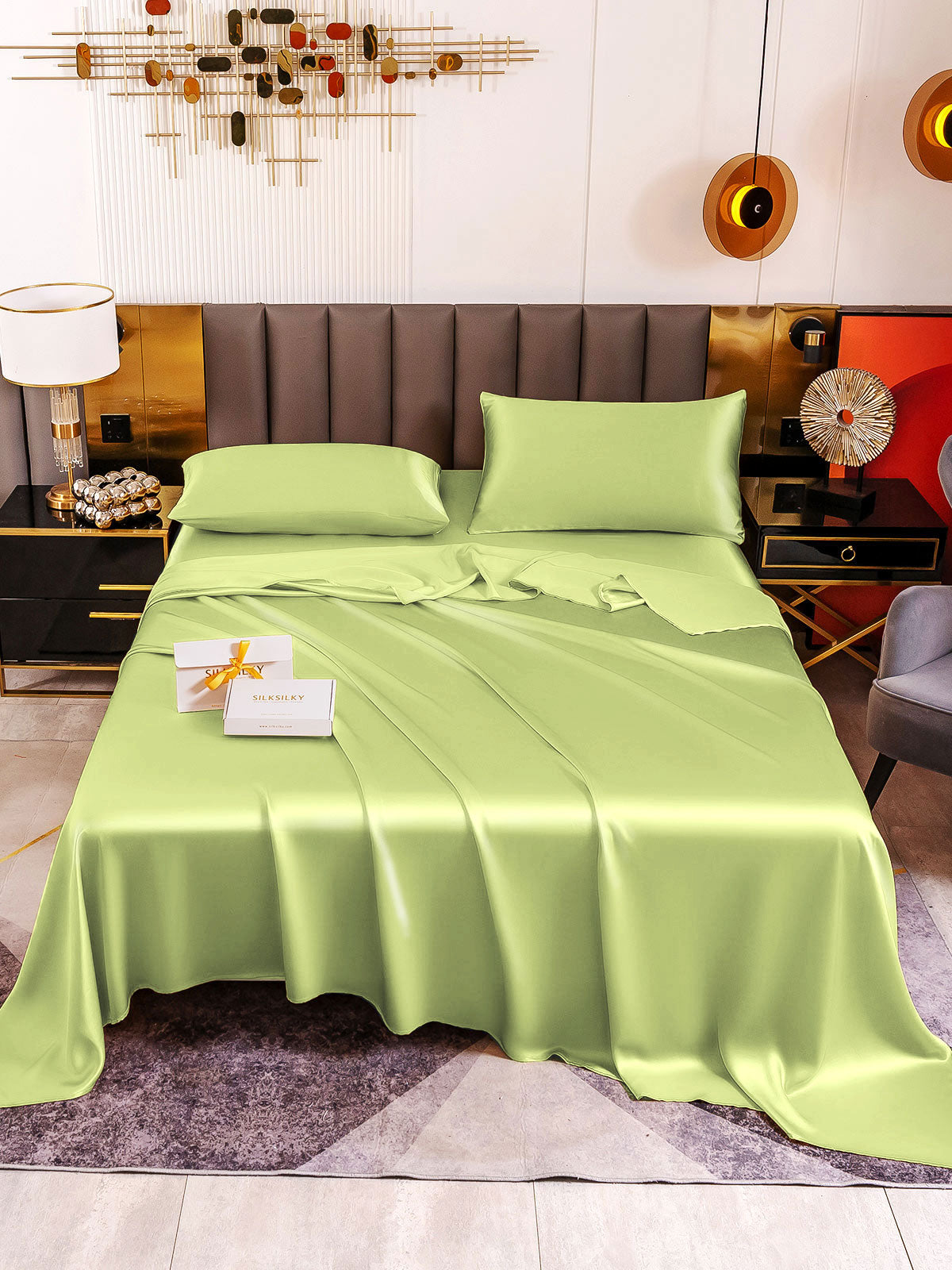[Mint Green] SilkSilky-CA 19Momme Pure Silk Bedding Set 002