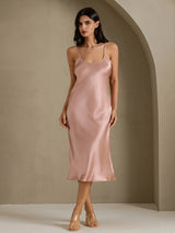 [Tuscany] SilkSilky-CA Spaghetti Strap V Neck Dress 001