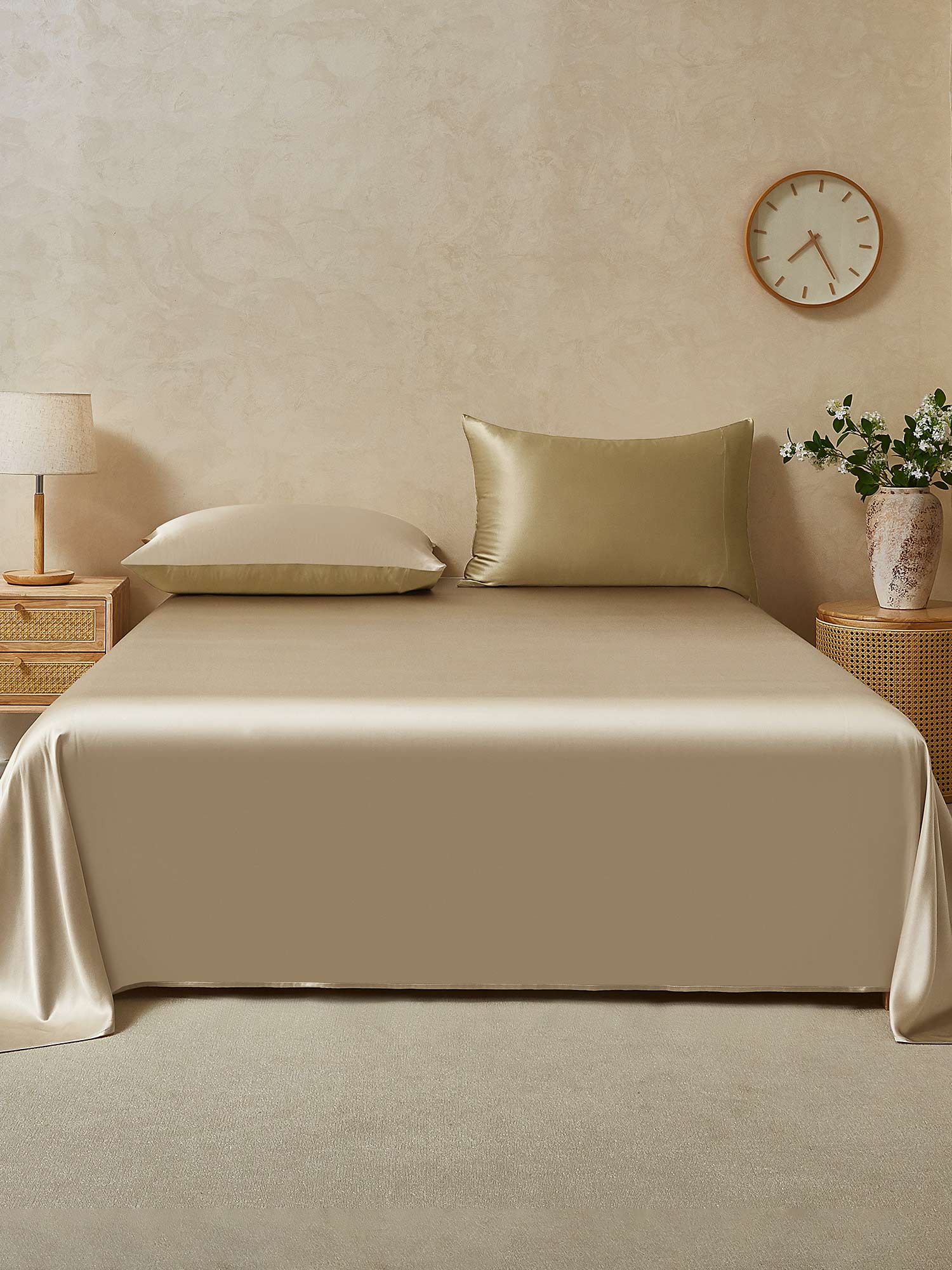 [Beige+Khaki] SilkSilky-CA 19Momme Pure Silk Bedding Set 001,