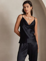 [Black] SilkSilky-CA Spaghetti Strap Cowl Neck Camisole 003
