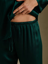 [Dark Green] SilkSilky-CA Long Sleeve Lapel Collar Women's Pajamas 005