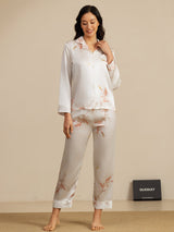[White] SilkSilky-CA 19Momme Long Sleeve Notch Collar Women's Pajamas 005