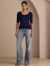 [Dark Blue] SilkSilky-CA Half Sleeve Women's T-Shirt 005